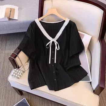 Плюс Размер Женский Летний Новый Кружева Милый Утягивающий Топ 2XL чёрный