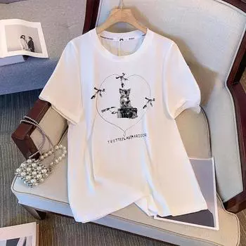 Плюс Размер Женский Летний Новый Лук Универсальный Утягивающий Топ С Короткими Рукавами 2XL белый