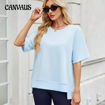 Плюс размер женский летний новый однотонный цвет нити круглый вырез средний рукав свободный короткий рукав топ S чёрный