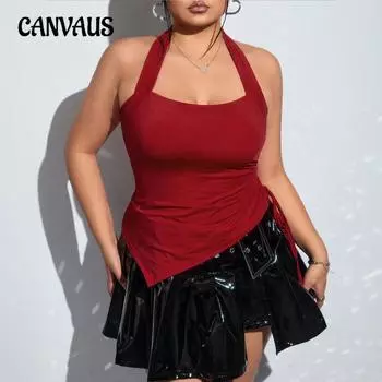 Плюс Размер Женский Летний Новый Сексуальный Топ Без Рукавов На Бретельках 1XL красный