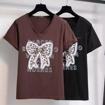 Плюс Размер Женский Летний Новый Свободный Дизайн Sense Короткий Рукав Топ XL чёрный