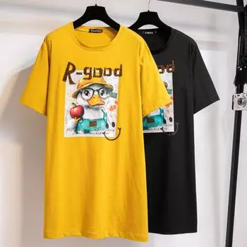 Плюс Размер Женский Летний Новый Свободный Хлопковый Топ С Короткими Рукавами XL чёрный