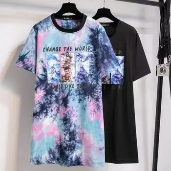 Плюс Размер Женский Летний Новый Свободный Круглый Вырез Короткие Рукава Топ XL чёрный