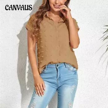 Плюс Размер Женский Летний Новый Свободный Топ С Коротким Рукавом На Пуговицах S белый