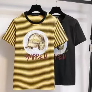 Плюс Размер Женский Летний Новый Утягивающий Хлопковый Топ С Короткими Рукавами XL чёрный