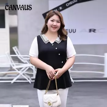 Плюс Размер Женский Летний Новый V-образный вырез Талия Утягивающий шифоновый топ с короткими рукавами 2XL чёрный