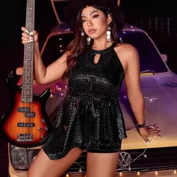 Плюс размер женский летний новый высококачественный модный темперамент с висячим вырезом без рукавов ремешок талия утягивающий топ 0XL чёрный