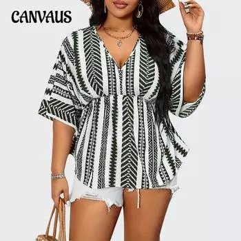 Плюс Размер Женский Летний Отдых Короткий Рукав Топ Глубокий V-образный Вырез Половина Рукава 1XL чёрный