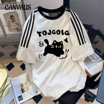 Плюс Размер Женский Летний Повседневный Три Бар Дизайн Sense Niche Топ С Короткими Рукавами Плеча M белый