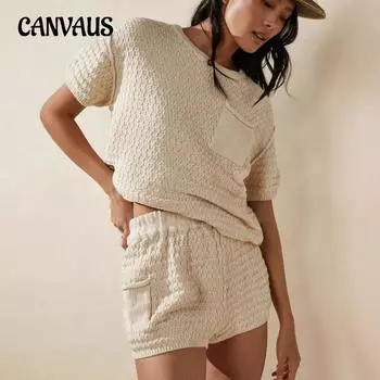 Плюс Размер Женский Летний Пуловер Карман Домашний Короткий Рукав Однотонный Трикотажный Топ S абрикосовый