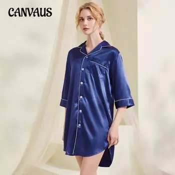 Плюс Размер Женский Летний Seven Point Рукав Свободный Домашний Платье Рубашка Пижама S темно-синий