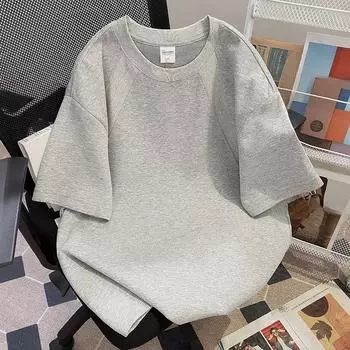 Плюс Размер Женский Летний Сращивание Короткий Рукав Простой Новый Свободный Топ M серый