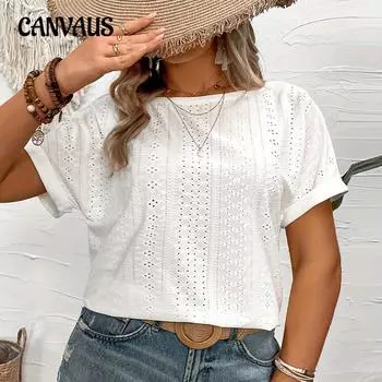 Плюс размер женский летний стиль коммутационный однотонный дышащий круглый вырез короткий рукав кружевной пэчворк топ 2XL белый