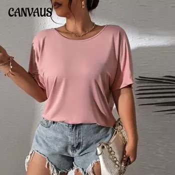 Плюс Размер Женский Летний Свободный Повседневный Круглый Вырез Трикотажный Топ С Коротким Рукавом 1XL розовый