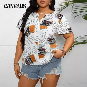 Плюс Размер Женский Летний Темперамент Буквы Печатный V-образный вырез Лотос Короткий Рукав Тонкий Топ 1XL