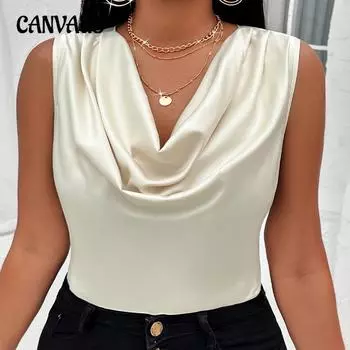 Плюс Размер Женский Летний Темперамент Элегантный Безрукавный Жилет Утягивающий Тонкий Топ 1XL абрикосовый