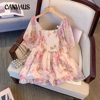 Плюс Размер Женский Летний Тонкий Цветочный Шикарный Дизайн Sense of Niche Топ 2XL