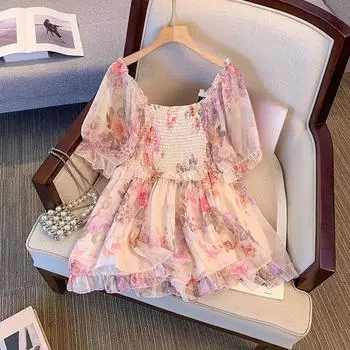 Плюс Размер Женский Летний Тонкий Цветочный Шикарный Дизайн Sense of Niche Топ 2XL