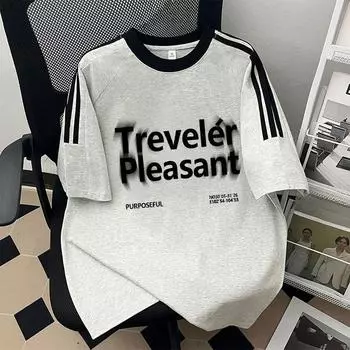 Плюс Размер Женский Летний Тренд Буквенный Принт Свободный Повседневный Топ С Коротким Рукавом M белый