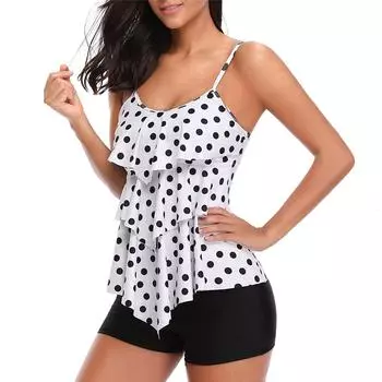 Плюс размер женский модный летний универсальный сексуальный цельный купальник с принтом и оборками S белый