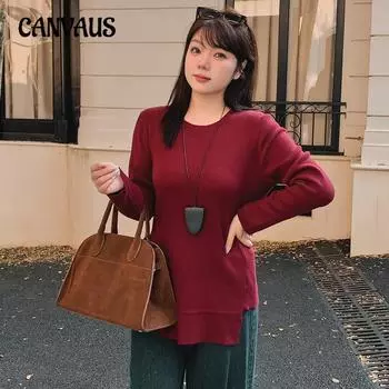 Плюс Размер Женский Нестандартный Разрез Снаружи С Трикотажным Свитером XL чёрный