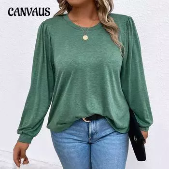 Плюс Размер Женский Низ с Модной иностранной свободной облегающей однотонной блузкой с длинными рукавами 1XL зелёный