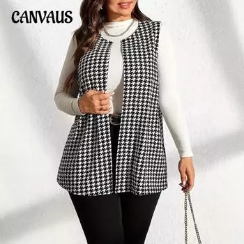 Плюс Размер Женский Новый Безрукавный Жилет Жилет Жилет Куртка Thousand Bird Check 0XL