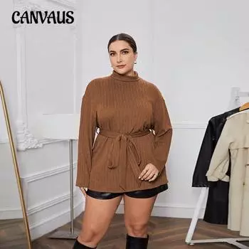 Плюс Размер Женский Осенний Элегантный Интеллектуальный Высокий Воротник Свободный Тонкий Королевский Сестринский Длинный Рукав Топ 1XL коричневый