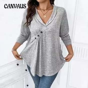 Плюс Размер Женский Осенний Повседневный Темперамент Темно-синий Воротник Нестандартный Длинный Рукав Дизайн Sense of Top 1XL серый