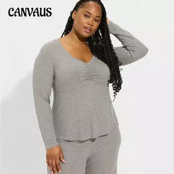 Плюс Размер Женский Осенний Простой Свободный Все Пригородный Удобный Однотонный Топ 1XL серый