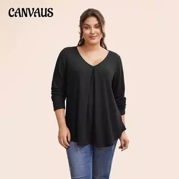 Плюс Размер Женский Осенний Простой Все Пригородный Свободный Утягивающий Черный Топ 1XL чёрный