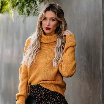 Плюс Размер Женский Осенний Высокий Воротник С Открытой Спиной Пуловер Вязаный Свитер S темно-серого