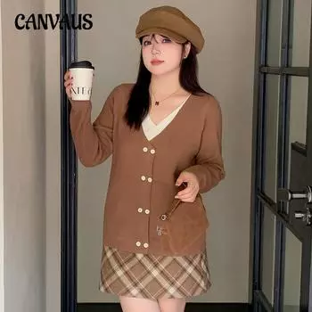 Плюс Размер Женский Поддельный Два Топа Повседневный Свободный Осенний Винтажный Вязаный Свитер XL чёрный