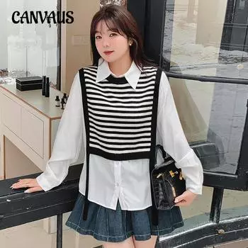 Плюс Размер Женский Polo Neck Collision Топ Осенний Трикотаж XL чёрный