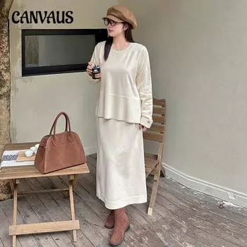 Плюс Размер Женский Повседневный Свободный Топ с Круглым Вырезом Женский Полуюбка Трикотажный Костюм Из Двух Частей XL чёрный