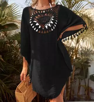 Плюс Размер Женский Сексуальный Купальник Прикрытие Платье Летний Купальный Костюм Пляжная Одежда Рубашка Прикрытия для Женщин One Size чёрный