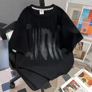 Плюс Размер Женский Уникальный Железный Дрилл Новый Топ С Коротким Рукавом M чёрный