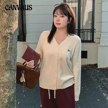 Плюс Размер Женский V-образный вырез Вышивка Все Повседневный свободный трикотажный кардиган Топ XL чёрный