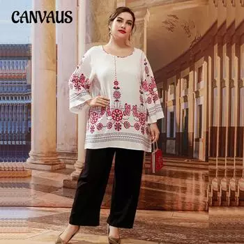 Плюс Размер Женский Весенний Круглый Вырез Новый Стиль Элегантный Топ XL белый