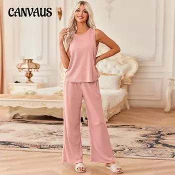 Плюс Размер Женский Весенний Жилет Топ Брюки Домашняя Одежда Пижама Комплект Из Двух Частей S чёрный