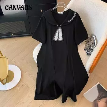 Плюс Размер Женское Летнее Платье С Коротким Рукавом и Талией, Свободное Покрытие, Утягивающее Платье, Темперамент 2XL чёрный