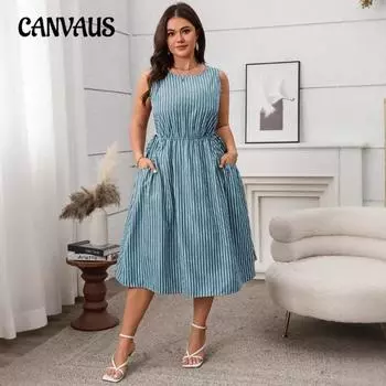 Плюс Размер Женское Летнее Повседневное Цвет Контрастные Полоски Без Манжеты Сумка Модное Длинное Платье XL серый