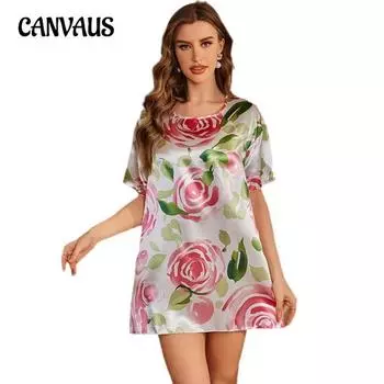 Плюс Размер Женское Летнее Свободное Удобное Платье-Розочка с Коротким Рукавом Домашняя Одежда Пижама S