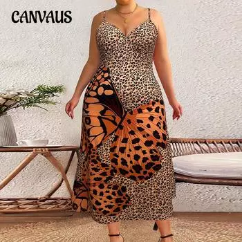 Плюс Размер Женское Летнее Темпераментное Сексуальное Леопардовый Принт Холтер Свободное Платье С Открытой Спиной 1XL