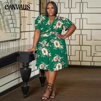 Плюс Размер Женское Платье Новый Лотос Рукав Шнуровка Юбка Карман V Вырез Юбка Костюм 1XL камуфляжный