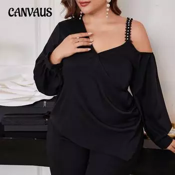 Плюс Размер Женское Платье Осеннее Элегантное Ветро Свободное Новое Нерегулярное Открытое Плечо Топ 1XL чёрный