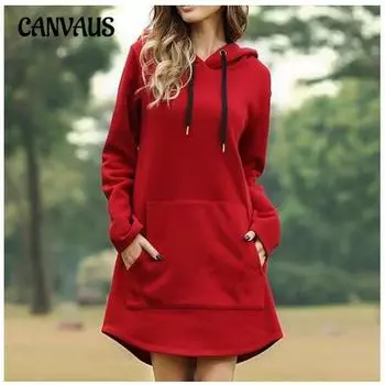 Плюс Размер Женское Платье Свободные Однотонные Карманы Длинные Рукава Толстовка Платья S жёлтый