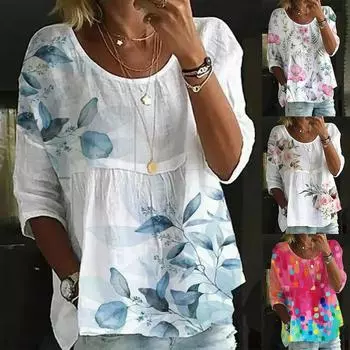 Плюс размер женской моды летняя рубашка повседневная рубашка с короткими рукавами и принтом XS красный