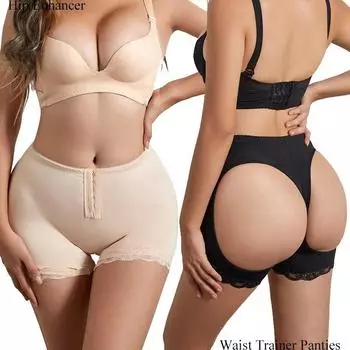 Плюс размеры 5XL 6XL Body Shaper Трусики для поднятия ягодиц Трусики с эффектом пуш-ап с контролем живота с крючком Корректирующее белье для улучшения бедер S чёрный