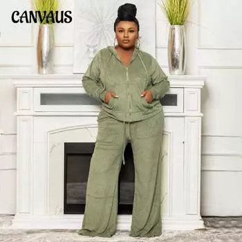 Плюс размеры, осенне-зимняя женская куртка, комплект брюк, однотонный повседневный комплект с высокой талией, широкие брюки, костюм из двух предметов L чёрный